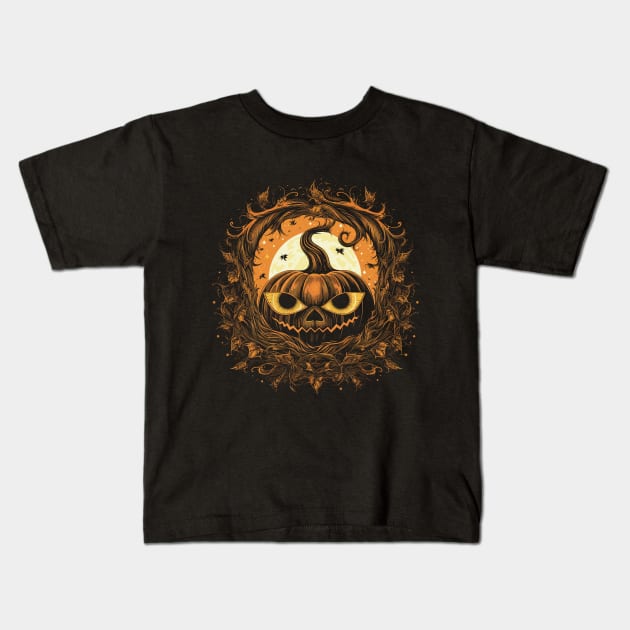 Halloween Pumpkin, Spooky Pumpkin Face Kids T-Shirt by Apocatnipse Meow